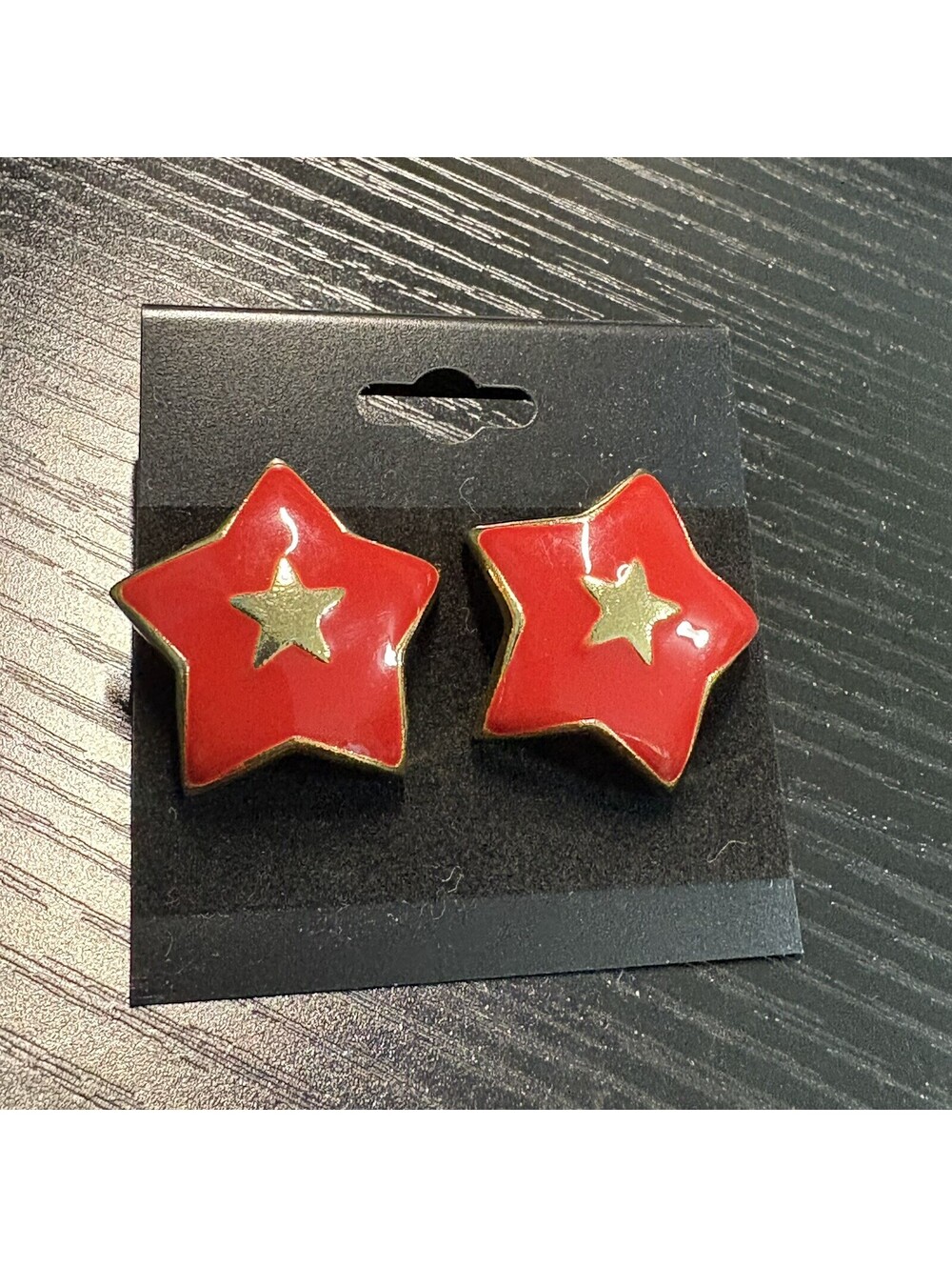 Vintage Red Star Earrings Gold Center 80s Pop Art Novelty Studs
